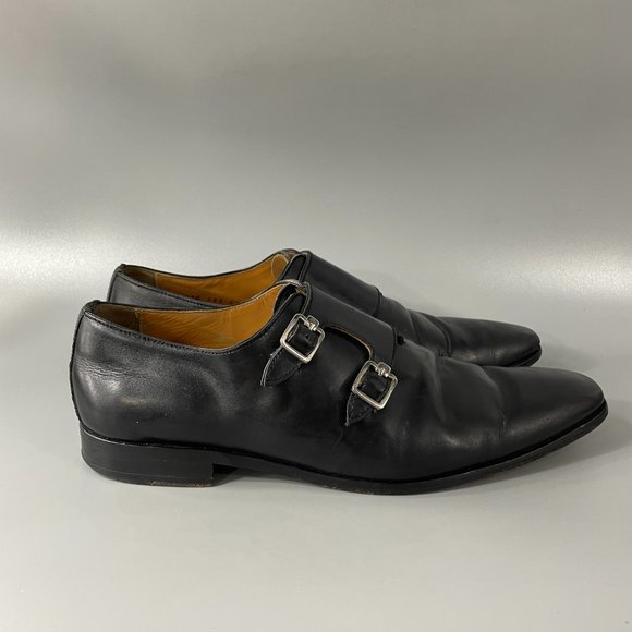 LUCIANA MEN'S BLACK DOUBLE BUCKLE DRESS SHOES, SIZE 42 - Picture 2 of 14